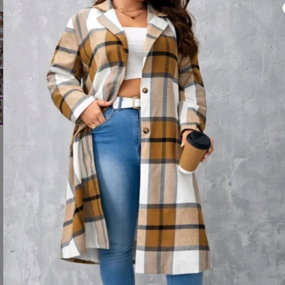Womens Plaid Pocket Detail Long Coat in Black and Camel sz large